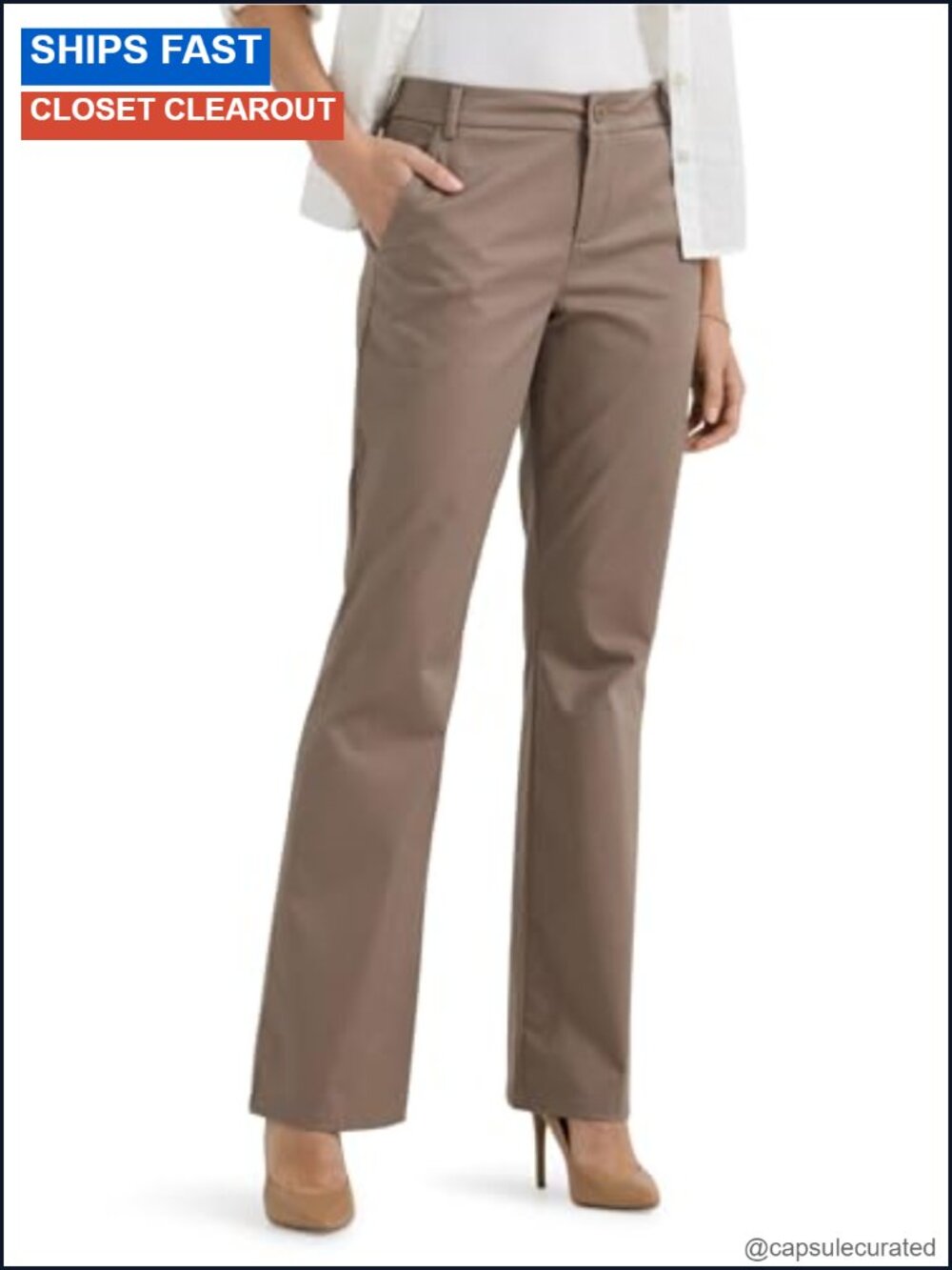 Women's Wrinkle Free Mid Rise Bootcut Pants Regular Fit Stretch Slacks